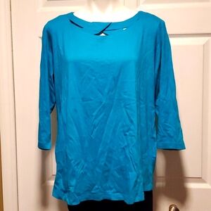 NWT Karen Scott Women's Peacock Teal 3/4 Sleeve Top - Size 1X